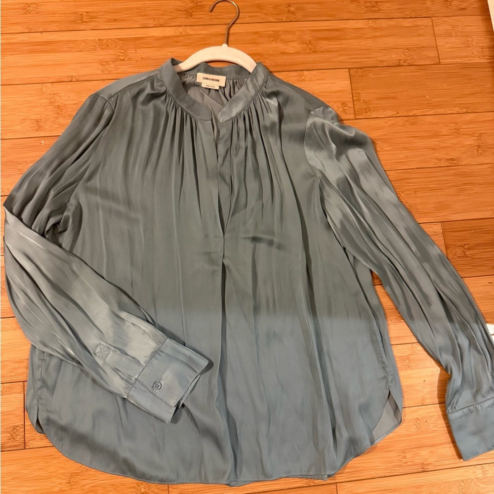 Zadig & Voltaire Pleated Silk Blouse in Dusty Blue